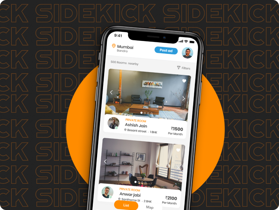 Sidekick roommate finder app screens